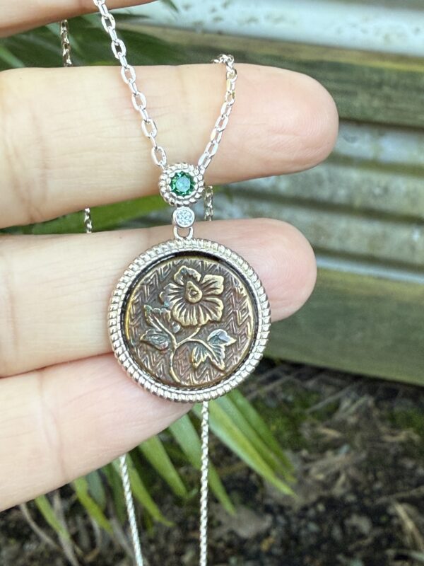 "Mini" 1800's Era Antique Button Pendant-Includes Sterling Silver Chain!   #PBM82