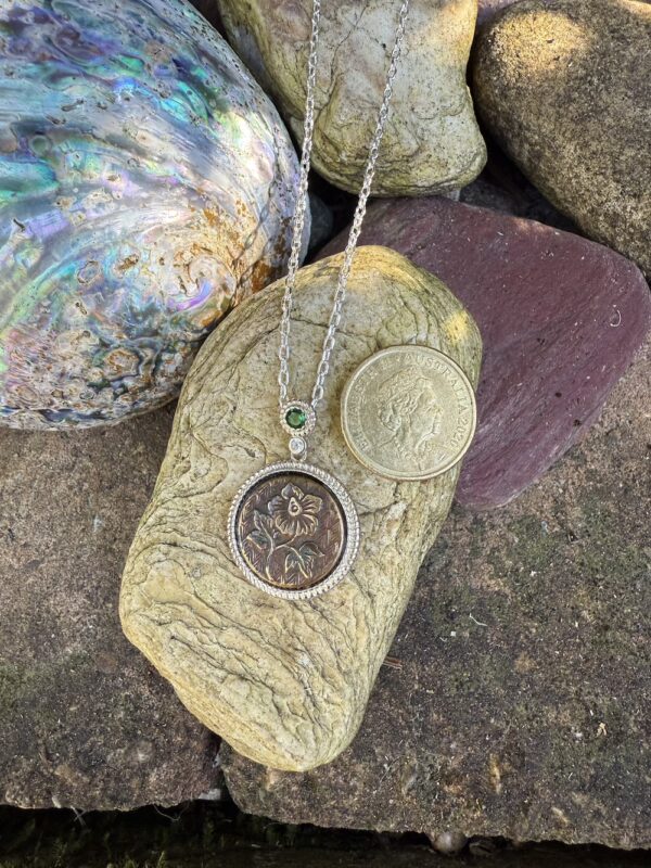 "Mini" 1800's Era Antique Button Pendant-Includes Sterling Silver Chain!   #PBM82 - Image 3