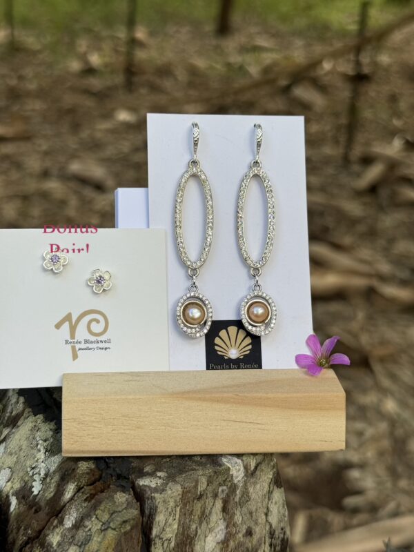 Shimmering Crystal & Peachy Pearl Earrings-Includes Bonus Pair!   #75DS - Image 2