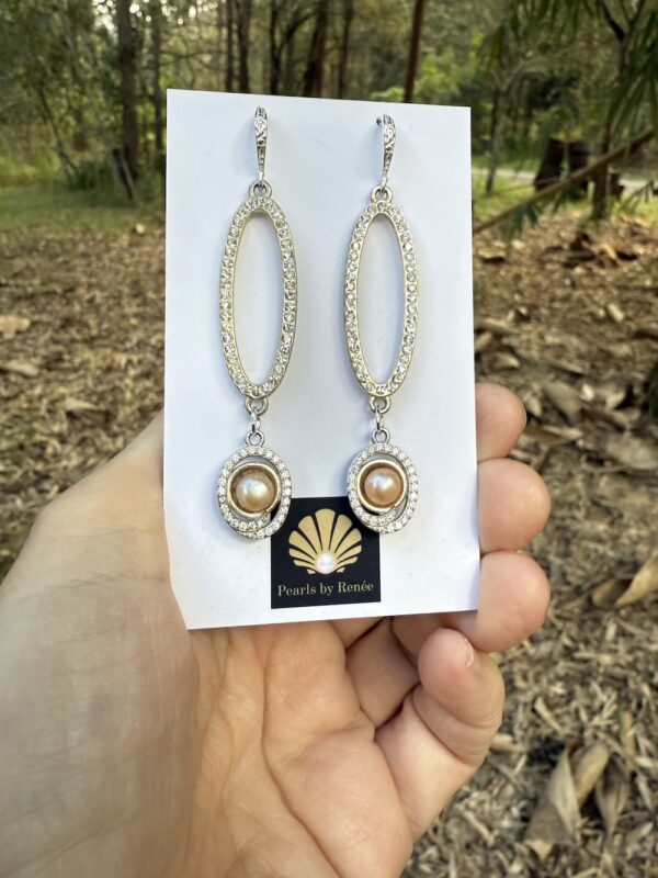 Shimmering Crystal & Peachy Pearl Earrings-Includes Bonus Pair!   #75DS - Image 3