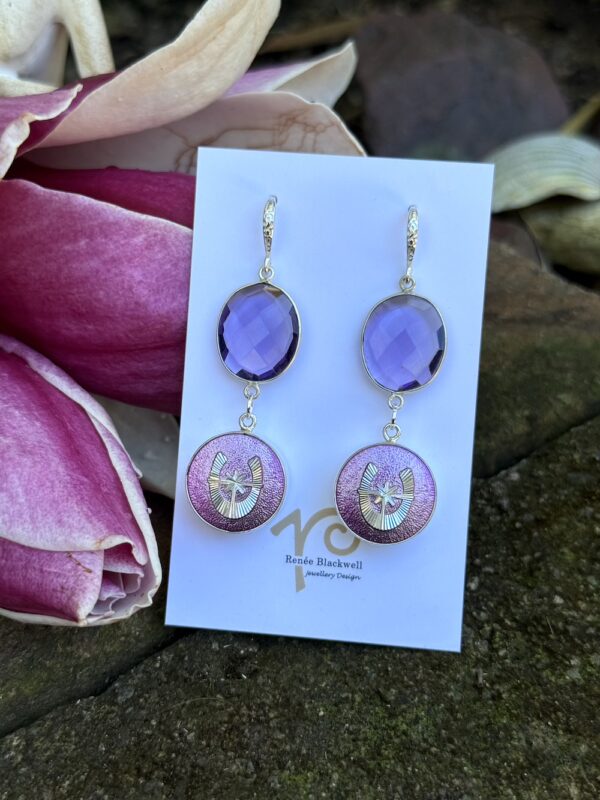 Purple Lovers-Vintage Button & Crystal Earring Treasures!   #431YY - Image 2