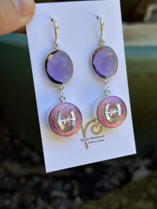 Purple Lovers-Vintage Button & Crystal Earring Treasures!   #431YY - Image 3