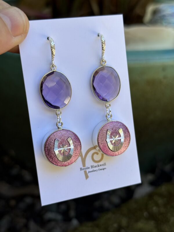 Purple Lovers-Vintage Button & Crystal Earring Treasures!   #431YY