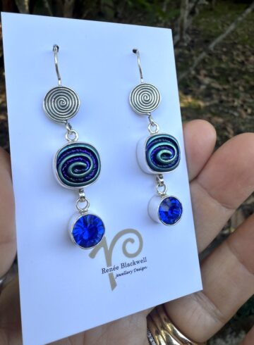 Cobalt Blue Crystal & Vintage Button Earring Treasures!   #PQB7