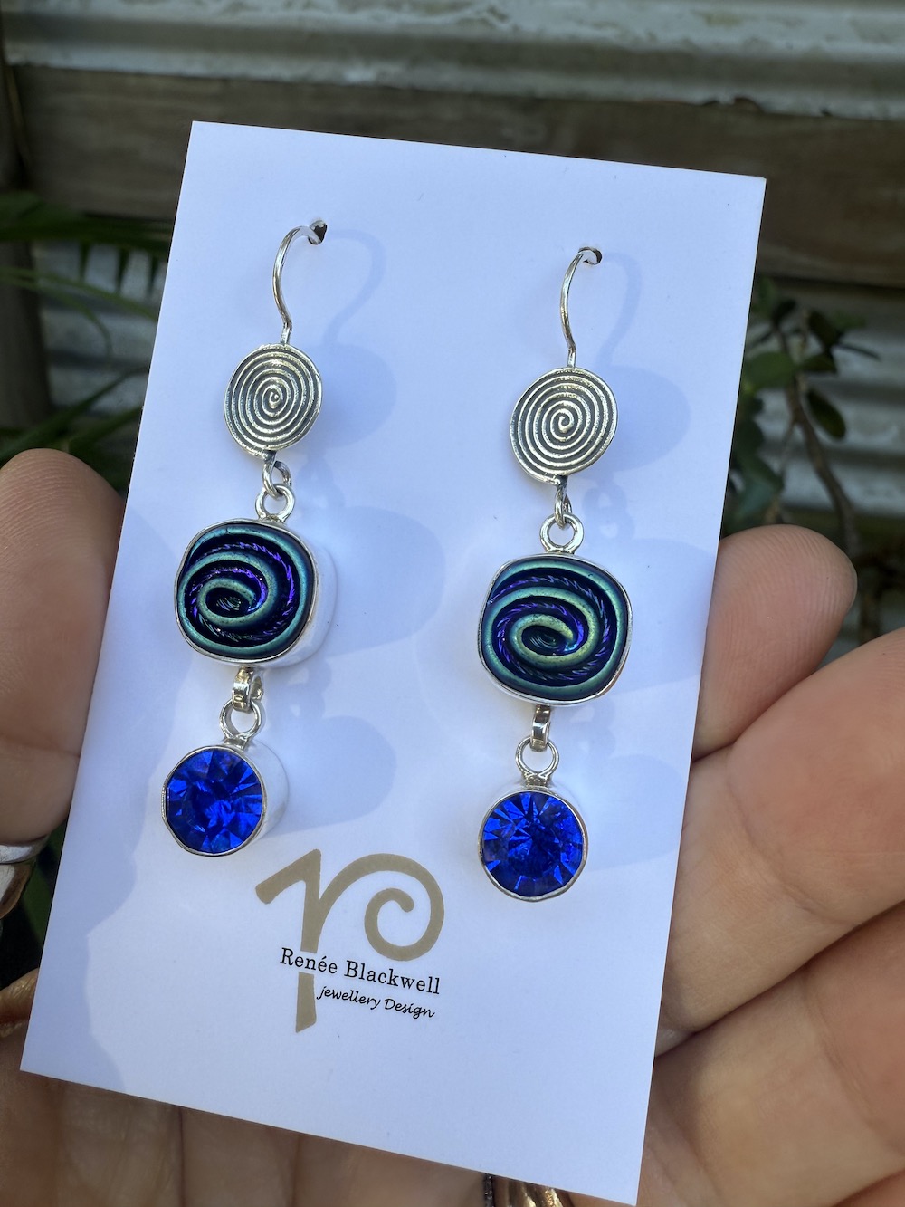 Cobalt Blue Crystal & Vintage Button Earring Treasures! #PQB7 - Image 4