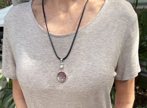 Remarkable 1800's Era Antique Button & Pearl Pendant-Includes Black Leather Cord!   #PP88 - Image 5