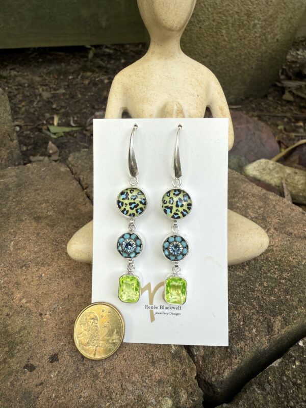 Aqua Blue & Luscious Lime 3-Drop Earring Treasures!  #TW33 - Image 2