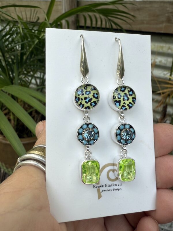 Aqua Blue & Luscious Lime 3-Drop Earring Treasures!  #TW33