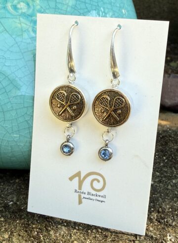 Tennis Lovers! Vintage Button & Blue Crystal Earrings!   #SW33