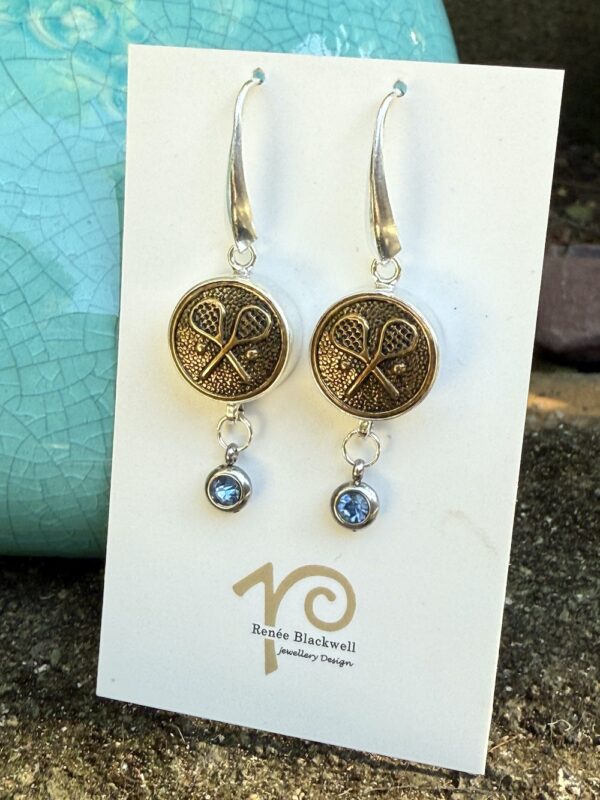 Tennis Lovers! Vintage Button & Blue Crystal Earrings!   #SW33