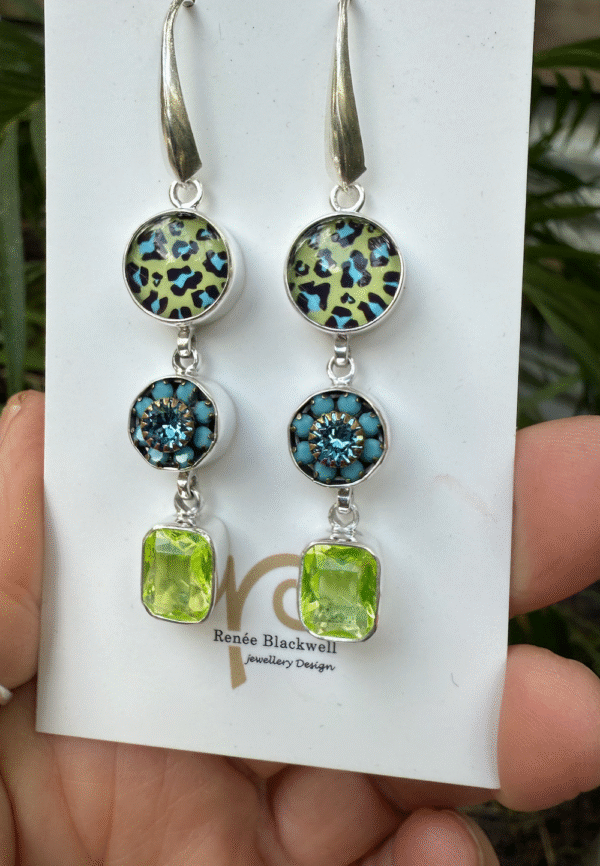 Aqua Blue & Luscious Lime 3-Drop Earring Treasures!  #TW33 - Image 3