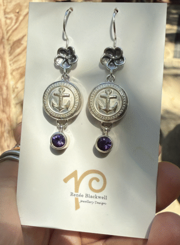"Ships Ahoy!" Vintage Button & Purple Crystal Earrings   #AOY7