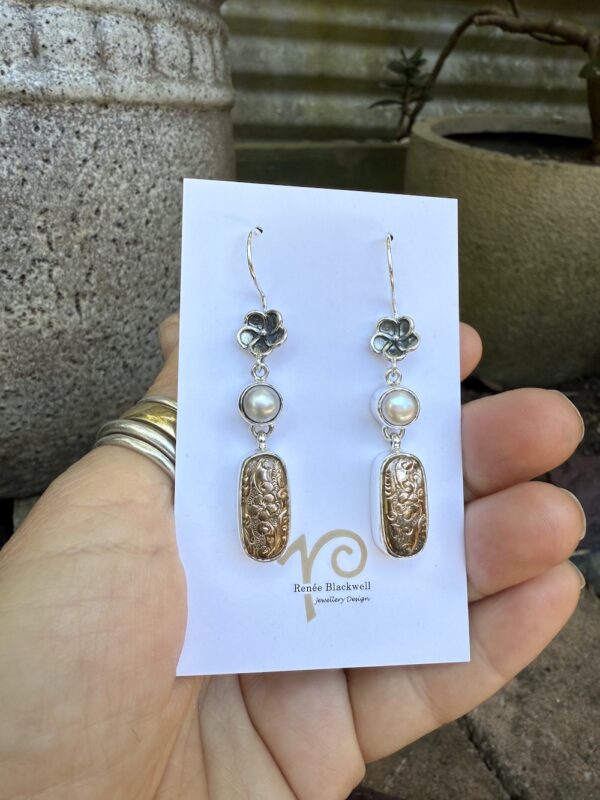 Phenomenal Antique Button & Pearl Earrings    #NU733 - Image 4