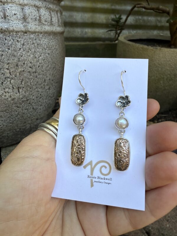 Phenomenal Antique Button & Pearl Earrings    #NU733 - Image 2
