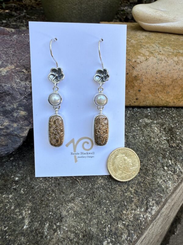 Phenomenal Antique Button & Pearl Earrings    #NU733 - Image 3