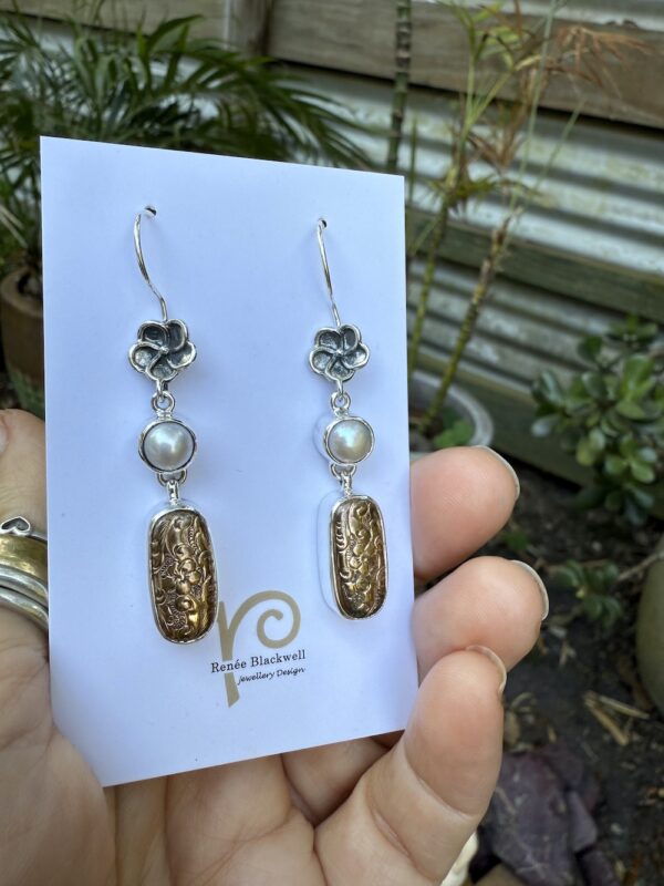 Phenomenal Antique Button & Pearl Earrings    #NU733 - Image 5