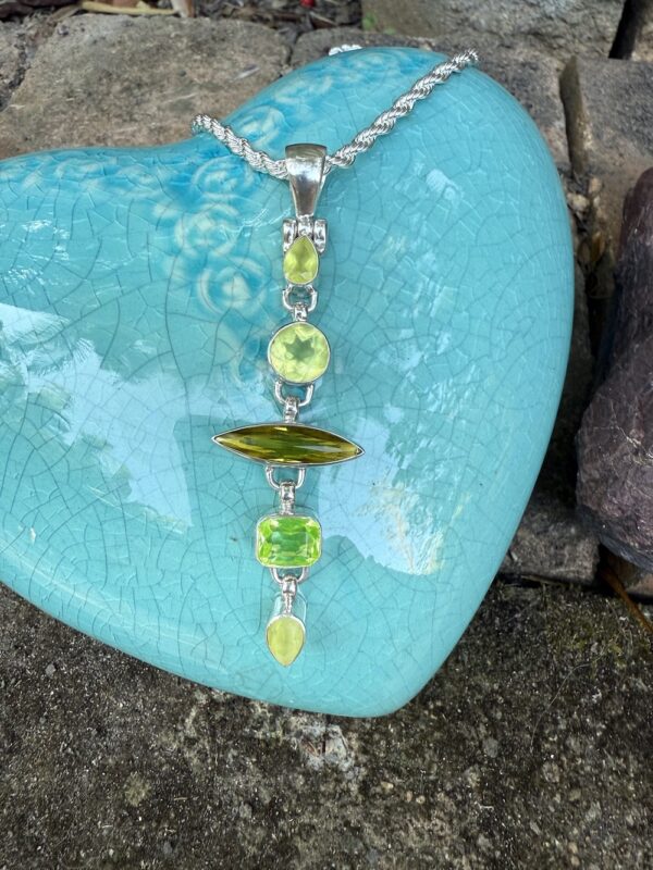 "Collectors Alert!" Phenomenal 5-Drop Prehnite Stone and Crystal Pendant-Includes Silver Chain!   #P22WA