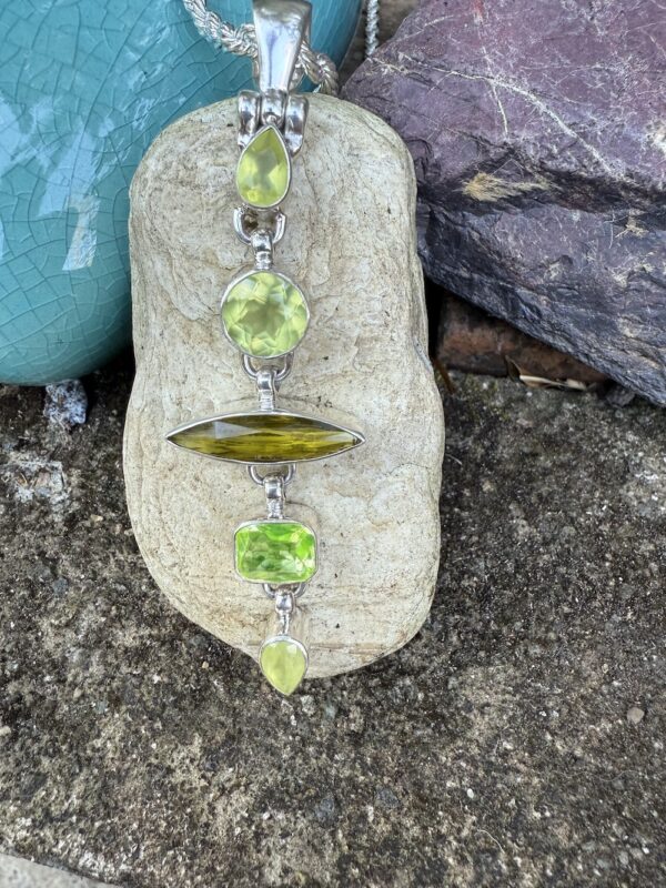"Collectors Alert!" Phenomenal 5-Drop Prehnite Stone and Crystal Pendant-Includes Silver Chain!   #P22WA - Image 4