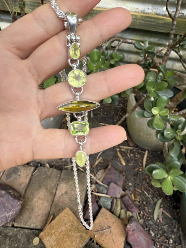 "Collectors Alert!" Phenomenal 5-Drop Prehnite Stone and Crystal Pendant-Includes Silver Chain!   #P22WA - Image 3