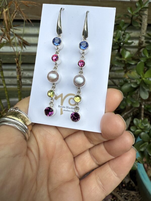 Glorious Five Drop Crystal & Pearl Earrings    #HCR2 - Image 3