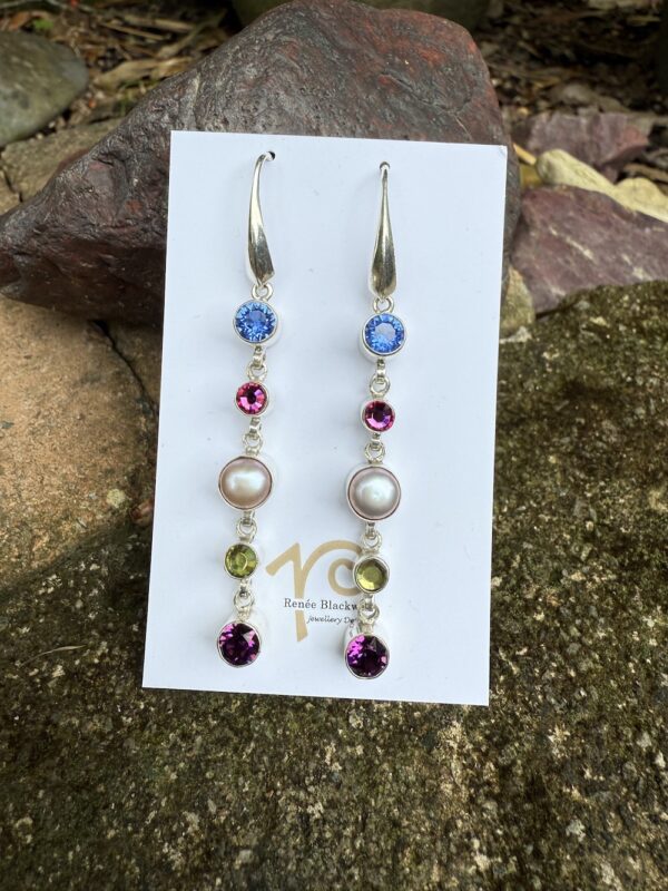 Glorious Five Drop Crystal & Pearl Earrings    #HCR2 - Image 4