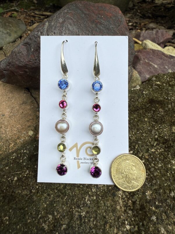 Glorious Five Drop Crystal & Pearl Earrings    #HCR2 - Image 2