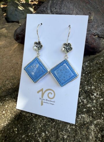 Sky Blue Vintage 1940's Czechoslovakian Button Earrings   #BB79