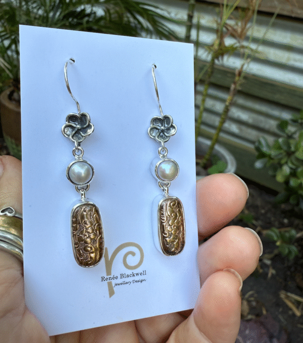 Phenomenal Antique Button & Pearl Earrings    #NU733
