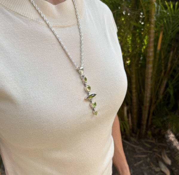 "Collectors Alert!" Phenomenal 5-Drop Prehnite Stone and Crystal Pendant-Includes Silver Chain!   #P22WA - Image 5