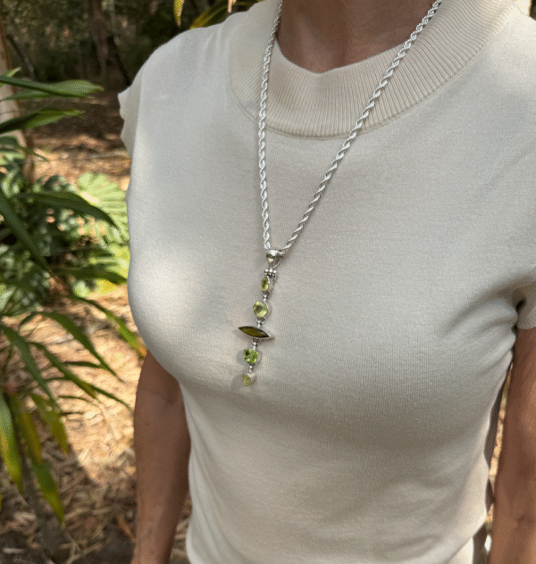 "Collectors Alert!" Phenomenal 5-Drop Prehnite Stone and Crystal Pendant-Includes Silver Chain!   #P22WA - Image 2