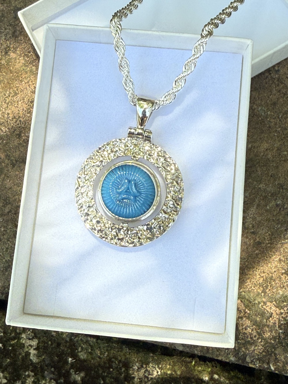 "Turning Pendant" Features Two Vintage Czechoslovakian Button-Includes Silver Chain! #EWW1 - Image 5