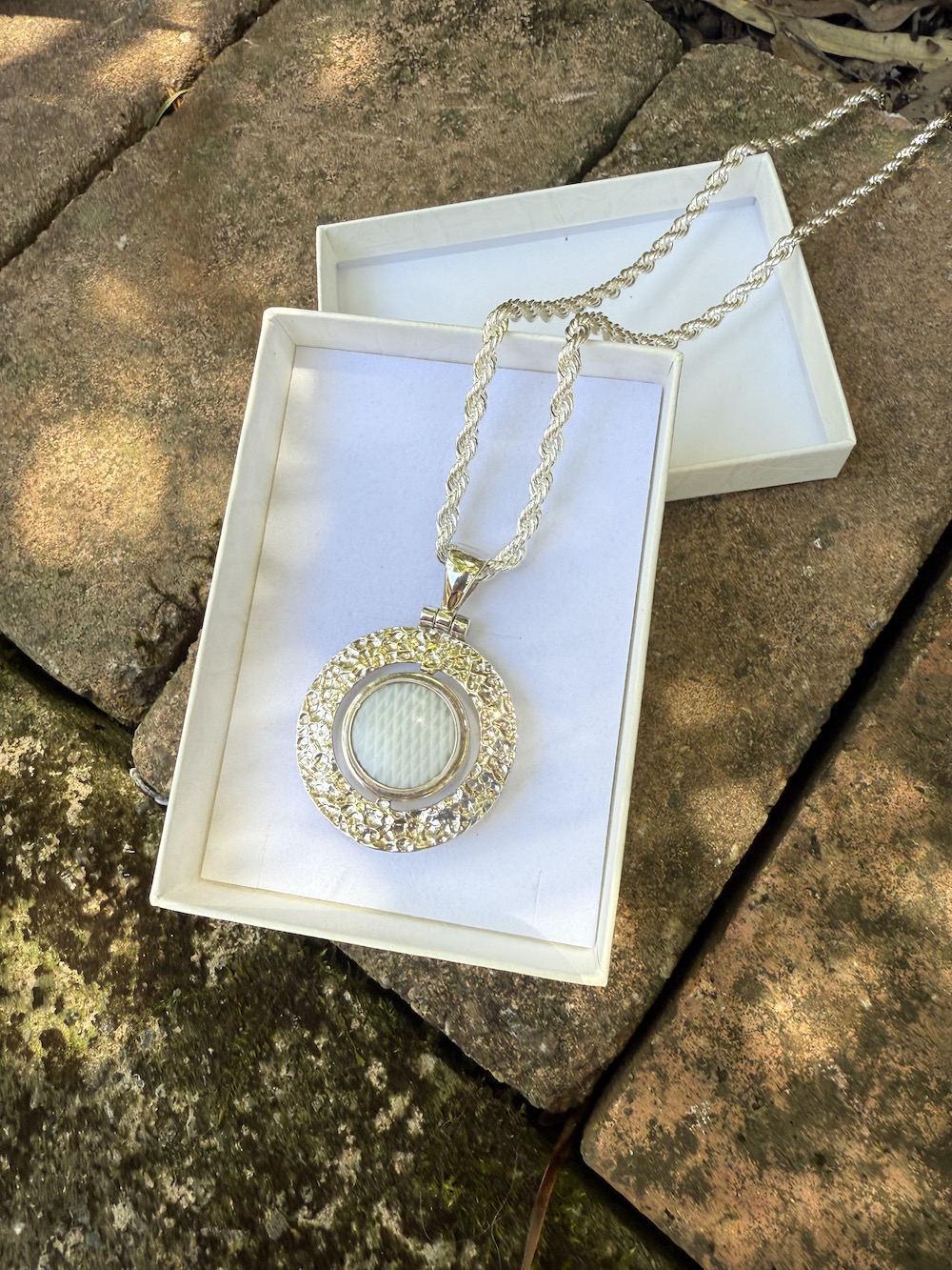 "Turning Pendant" Features Two Vintage Czechoslovakian Button-Includes Silver Chain! #EWW1 - Image 7