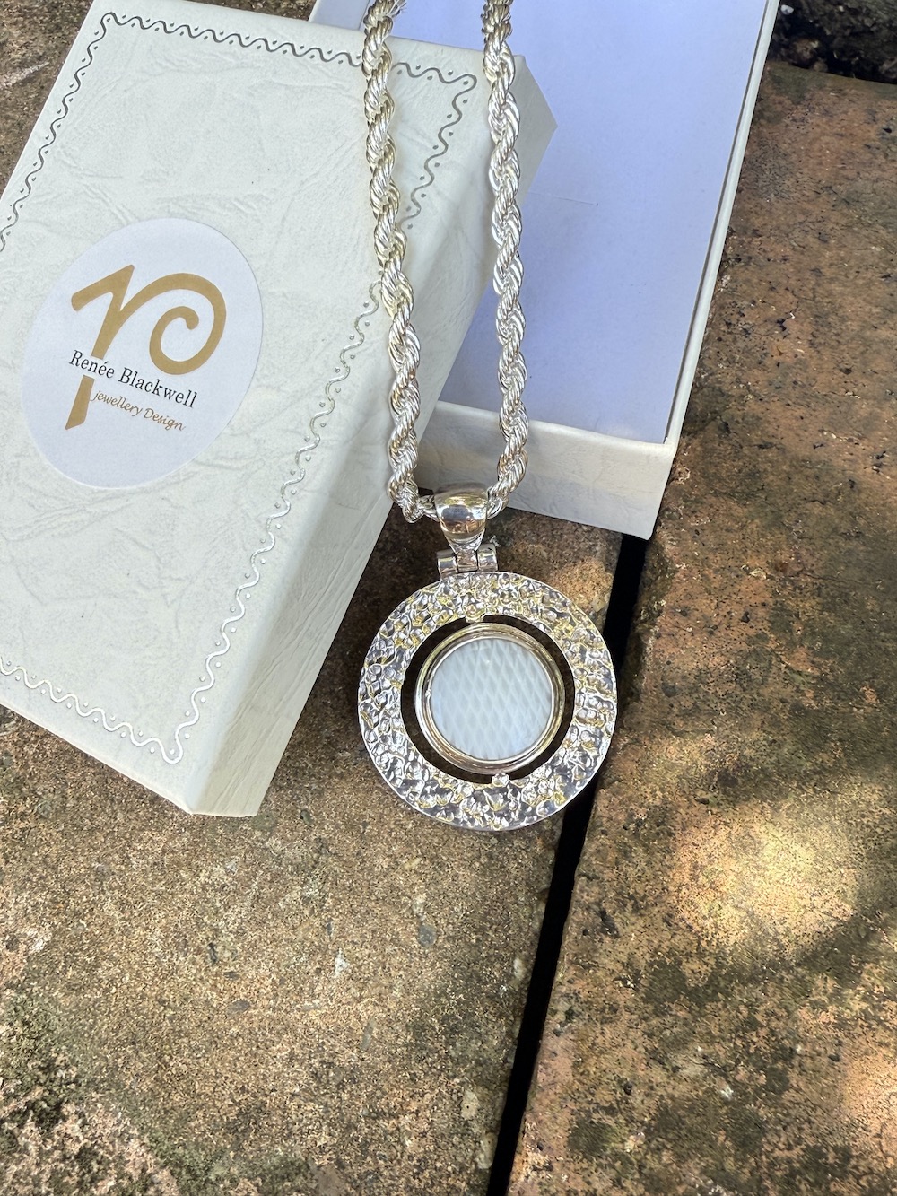 "Turning Pendant" Features Two Vintage Czechoslovakian Button-Includes Silver Chain! #EWW1 - Image 4