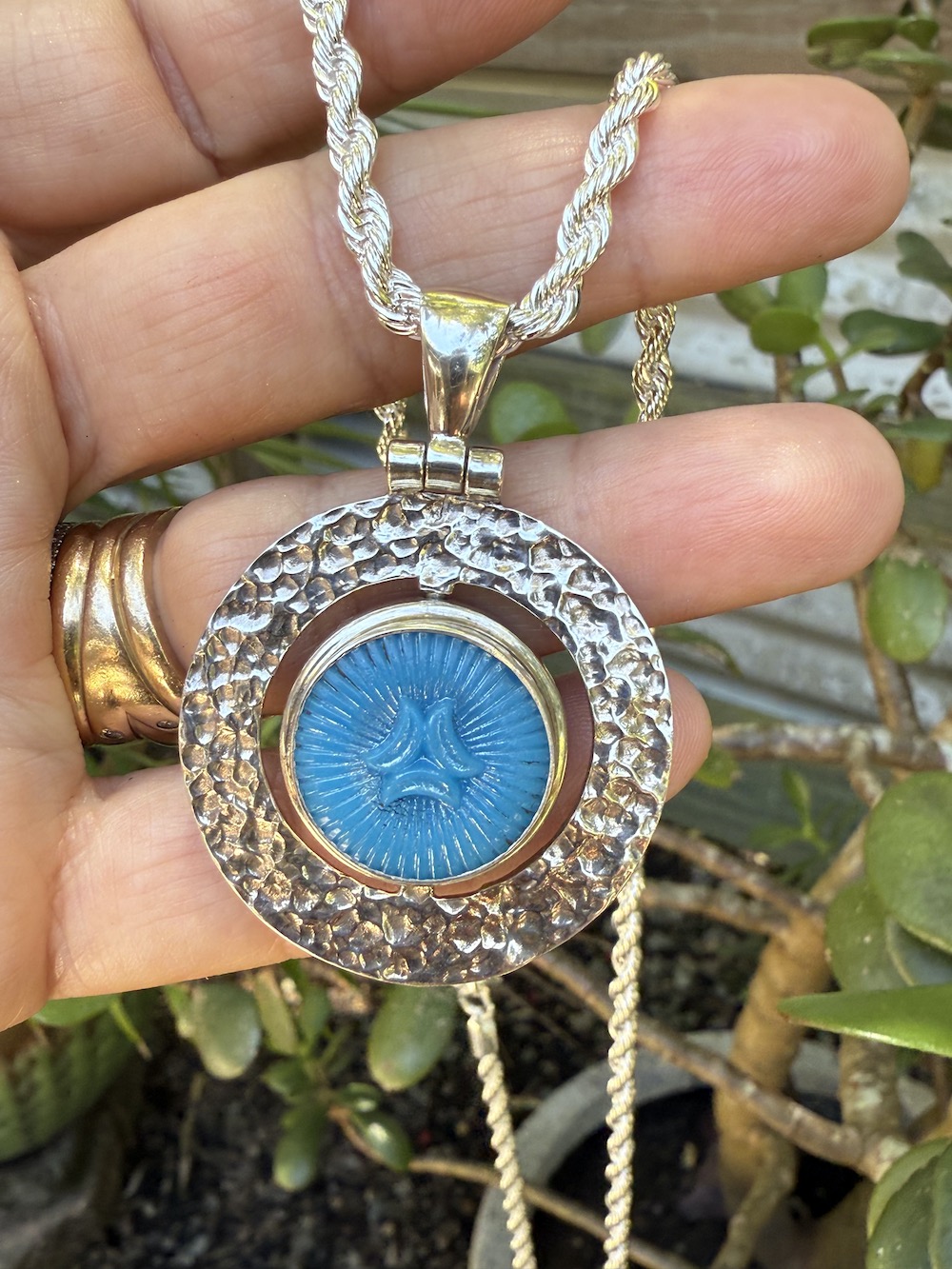 "Turning Pendant" Features Two Vintage Czechoslovakian Button-Includes Silver Chain! #EWW1 - Image 6