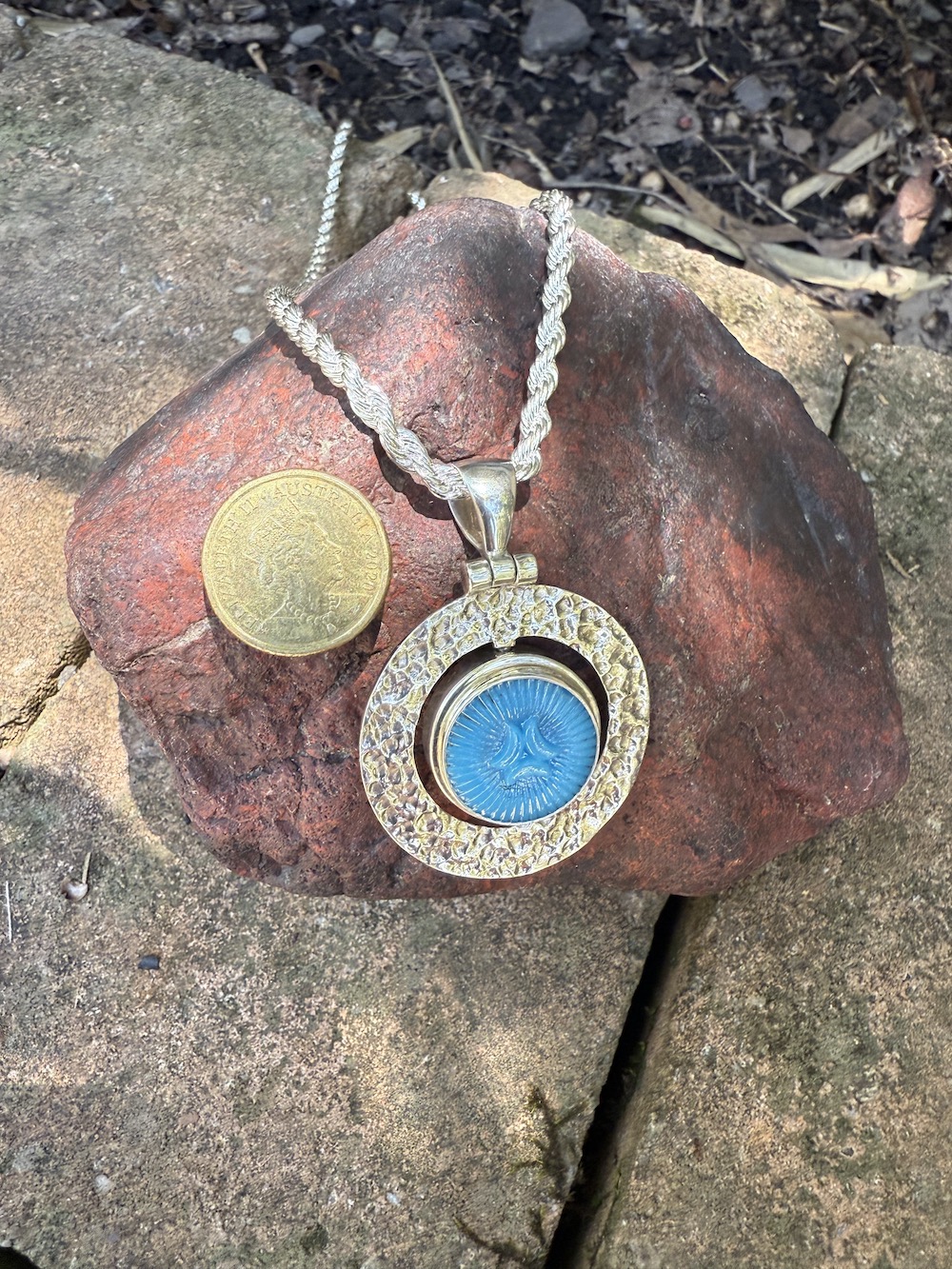 "Turning Pendant" Features Two Vintage Czechoslovakian Button-Includes Silver Chain! #EWW1 - Image 2