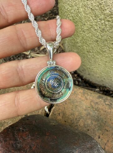 Green/Blue Lovers "Petite" Antique Button Pendant-Includes Silver Chain!  #WNTI