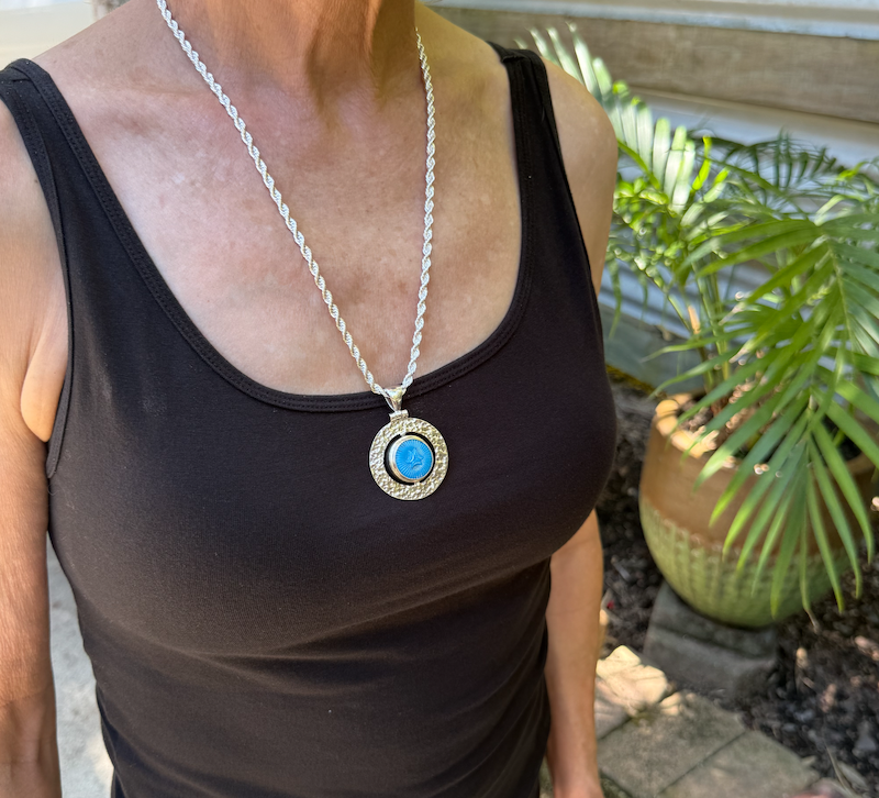 "Turning Pendant" Features Two Vintage Czechoslovakian Button-Includes Silver Chain! #EWW1 - Image 3