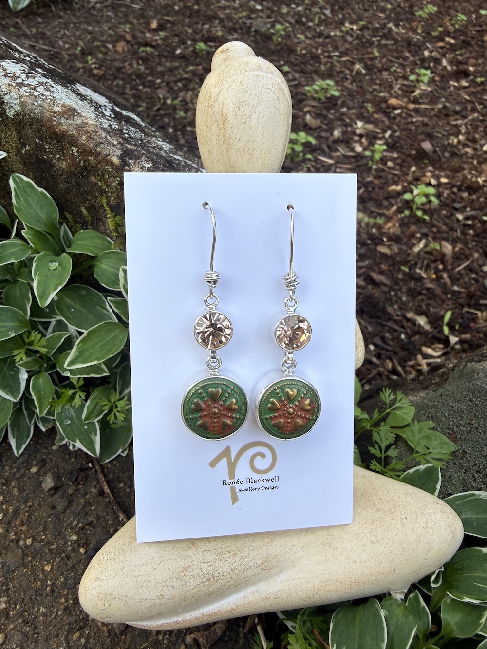 Flash Sale! Champagne Crystal/Vintage Italian Button Earrings #XX63 - Image 5