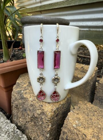 Vibrant Raspberry Crystal/Sterling Silver Earrings   #FZ9C