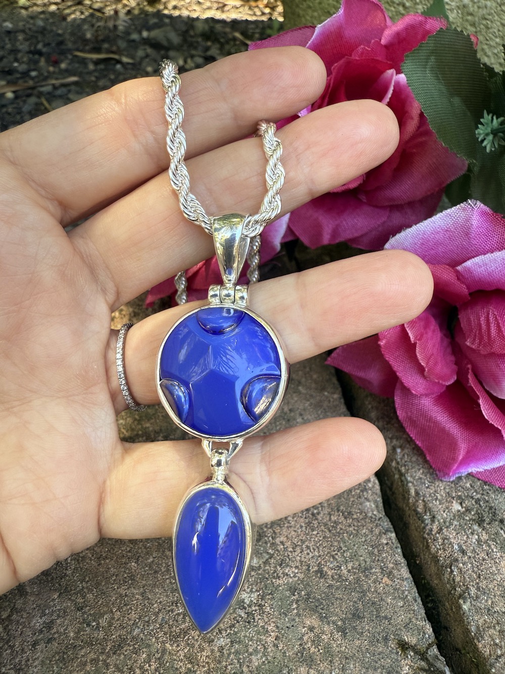 Renée's Pick! Cobalt Blue Vintage Button Pendant #CBY9