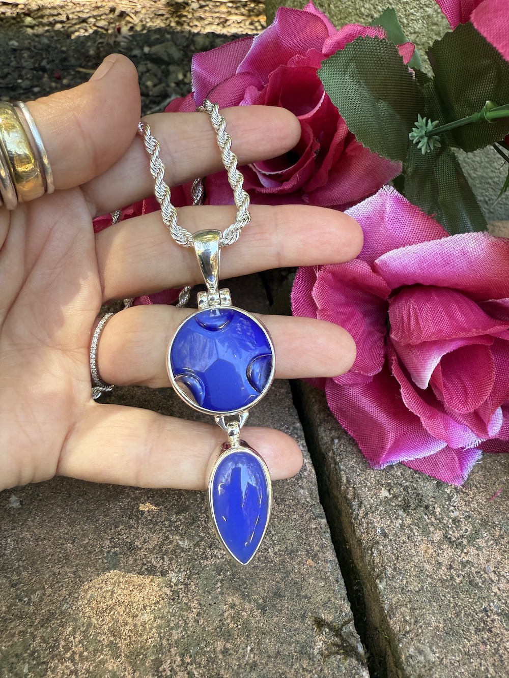 Renée's Pick! Cobalt Blue Vintage Button Pendant #CBY9 - Image 3