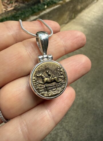 Antique Button "Horse Lovers" Pendant-Includes Sterling Silver Chain! #HLBM2