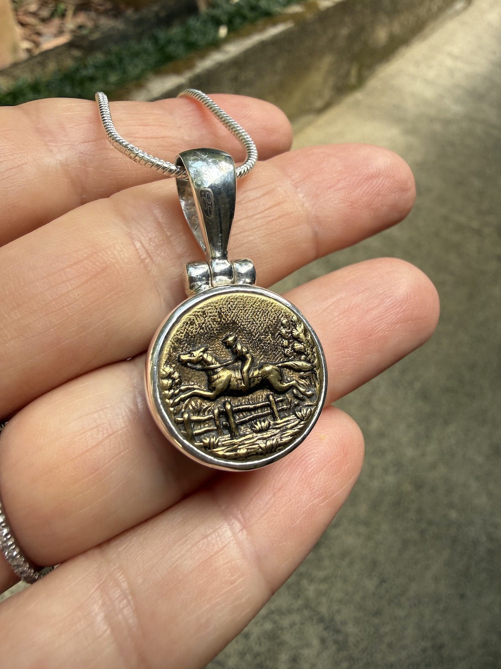 Antique Button "Horse Lovers" Pendant-Includes Sterling Silver Chain! #HLBM2