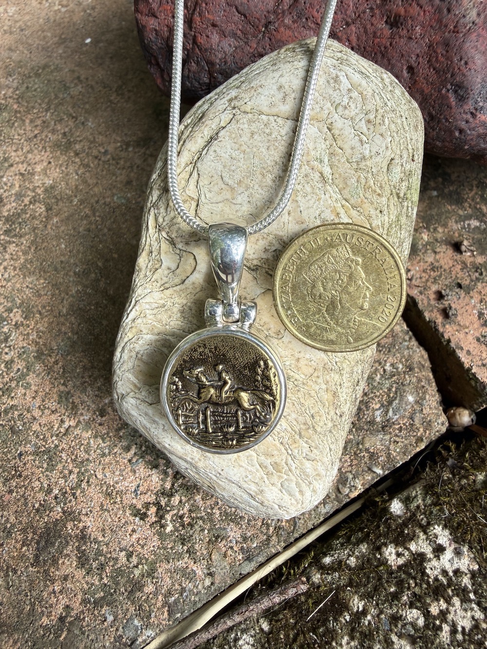 Antique Button "Horse Lovers" Pendant-Includes Sterling Silver Chain! #HLBM2 - Image 2