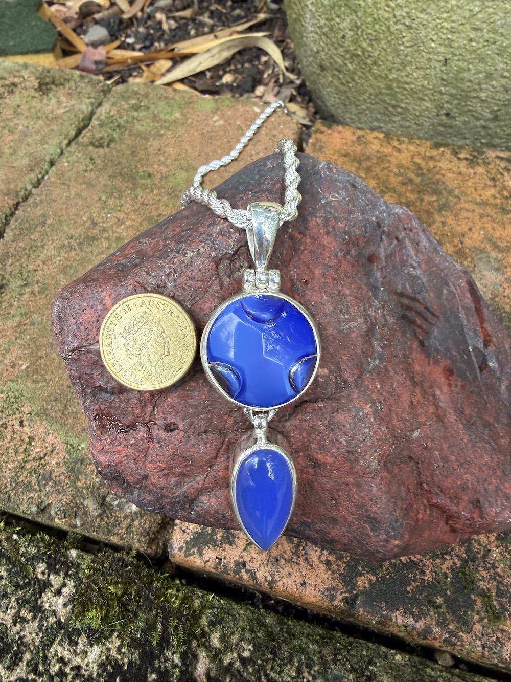 Renée's Pick! Cobalt Blue Vintage Button Pendant #CBY9 - Image 4