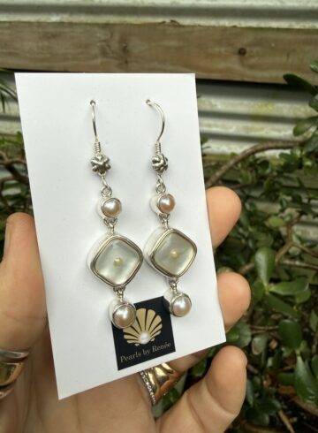Amazing Antique Mother of Pearl Button & Pearl Earrings #RWC44