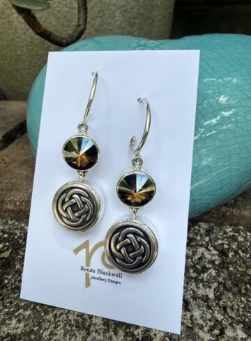 Celtic Knot Vintage Button & Swarovski Crystal Earrings   #ACD55
