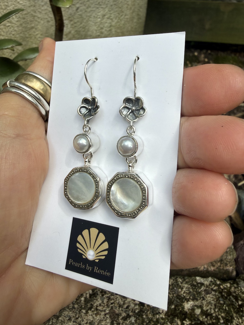 Stunning Pearl & Antique Button Earrings #SNR4 - Image 2