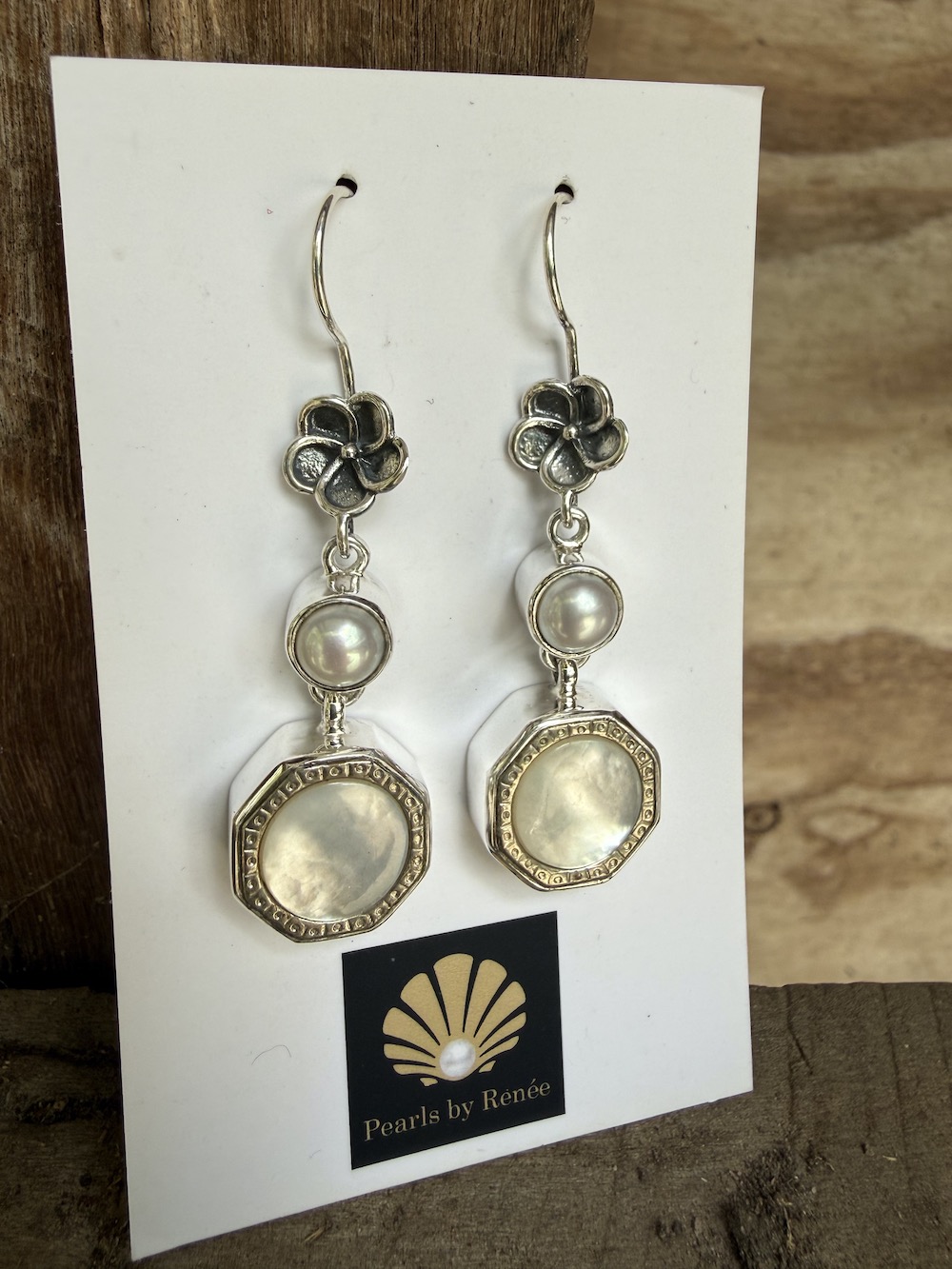 Stunning Pearl & Antique Button Earrings #SNR4 - Image 4