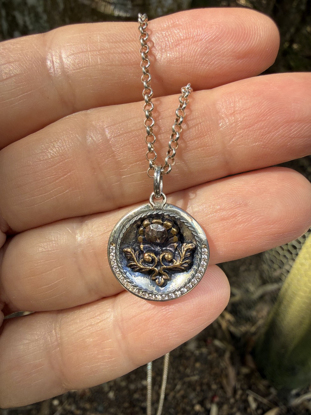 "Wearable History" 1800's Era Antique "Petite" Button Pendant-Includes Sterling Silver Chain! #829YU